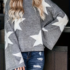  Star Print Bell Sleeve Knit Top