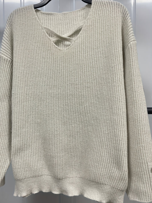  Casual Sweater Crisscross Front V Neck Stretch Pullover
