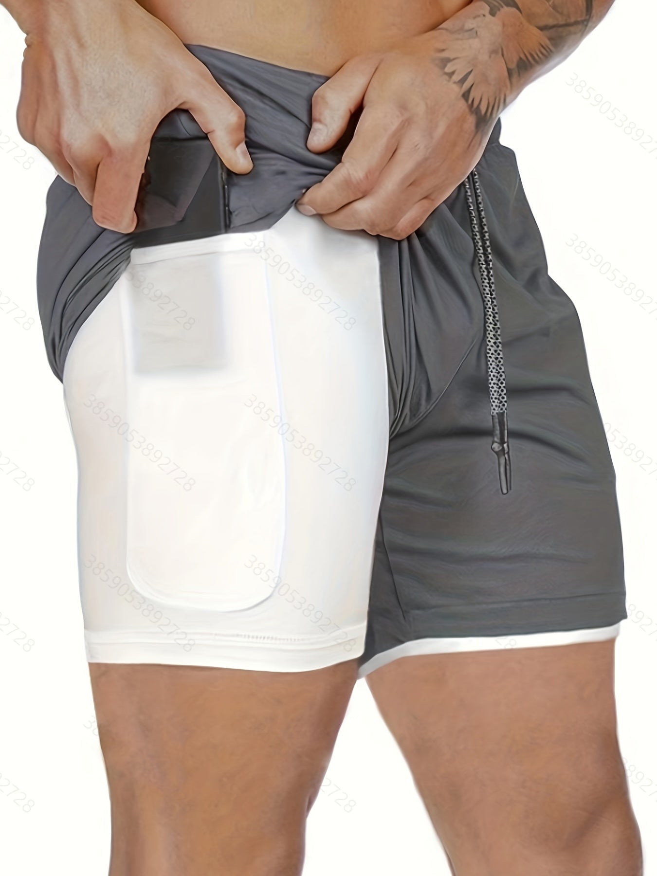 Men's Double Layer Pockets Sports Shorts with Drawstrings
