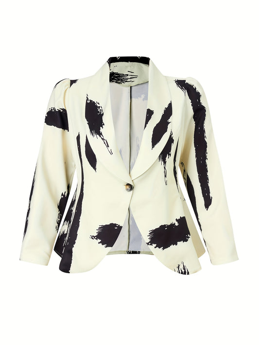  Casual Blazer Women's Plus Brush Print Long Sleeve Shawl Collar