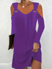  Casual Dress Women's Plus Solid Cold Shoulder Long Sleeve Mini Dress