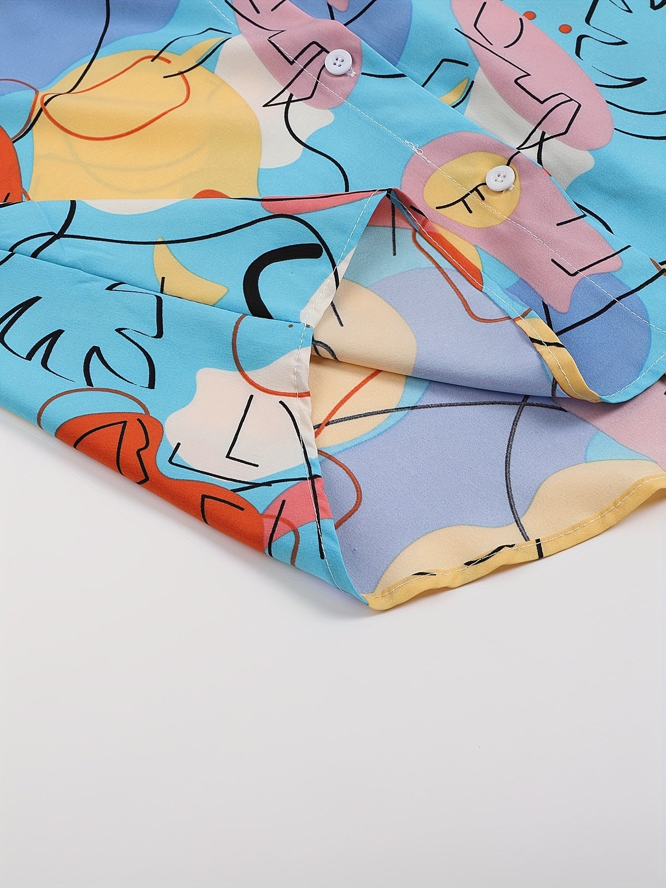  Colorblock Print Button Up Blouse