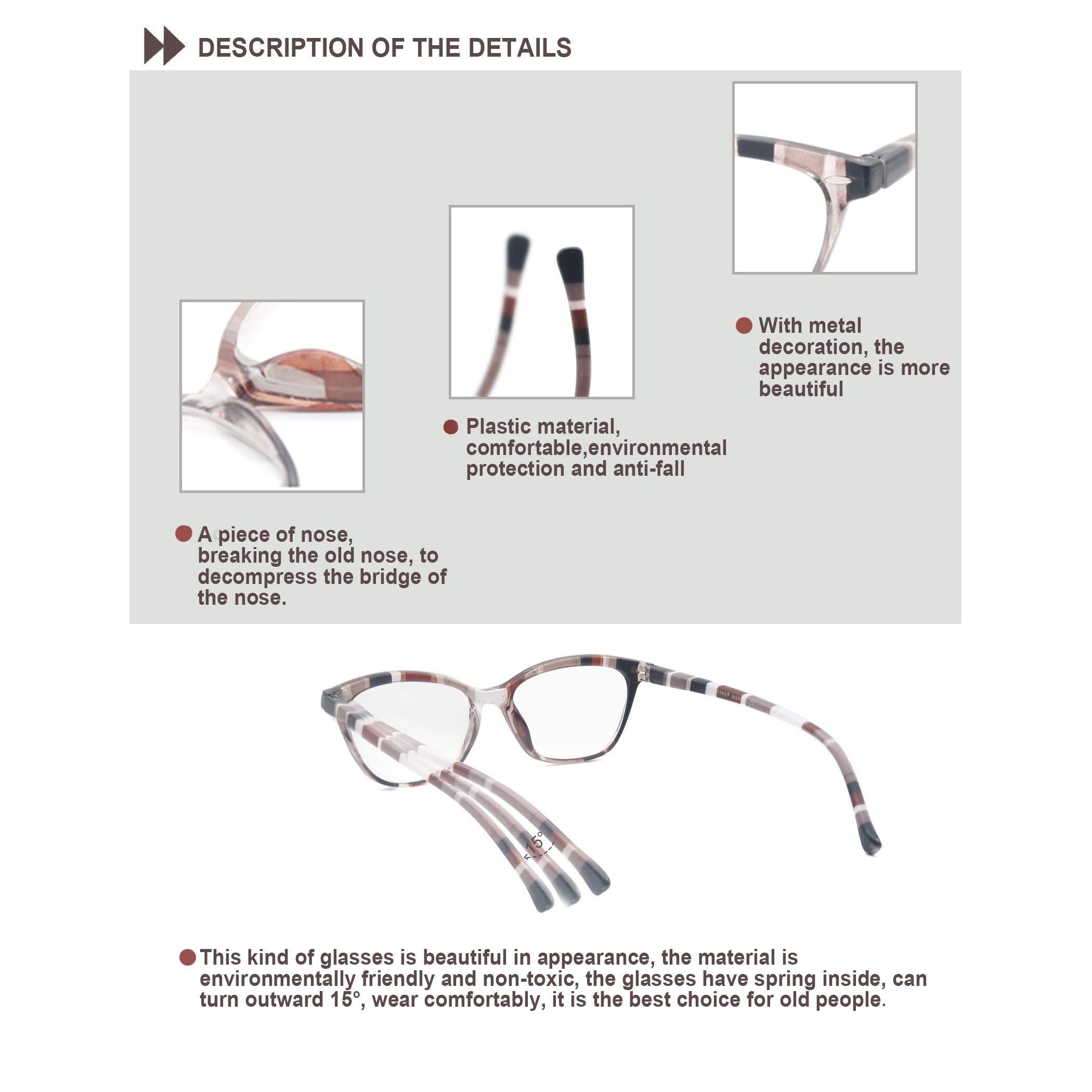 Cat Eye Reading Glasses Colorful Pattern Lightweight Flexible Spring Hinge