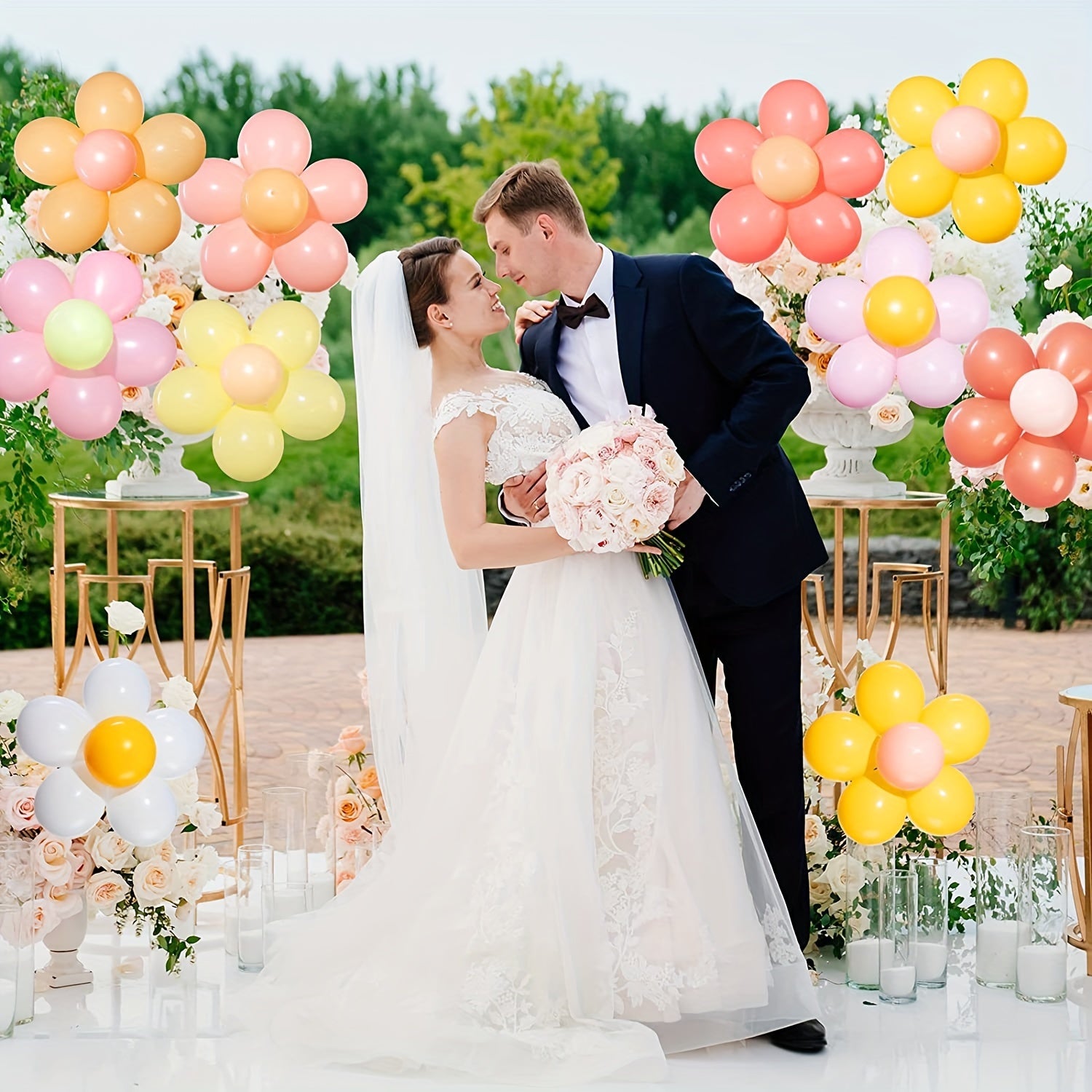 64pcs Daisy Shape Latex Balloon Set for Wedding Birthday Anniversary Graduation