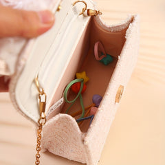 Sweet Princess Crossbody Bag Snowflake Trim Pearl Handle Girls Handbag