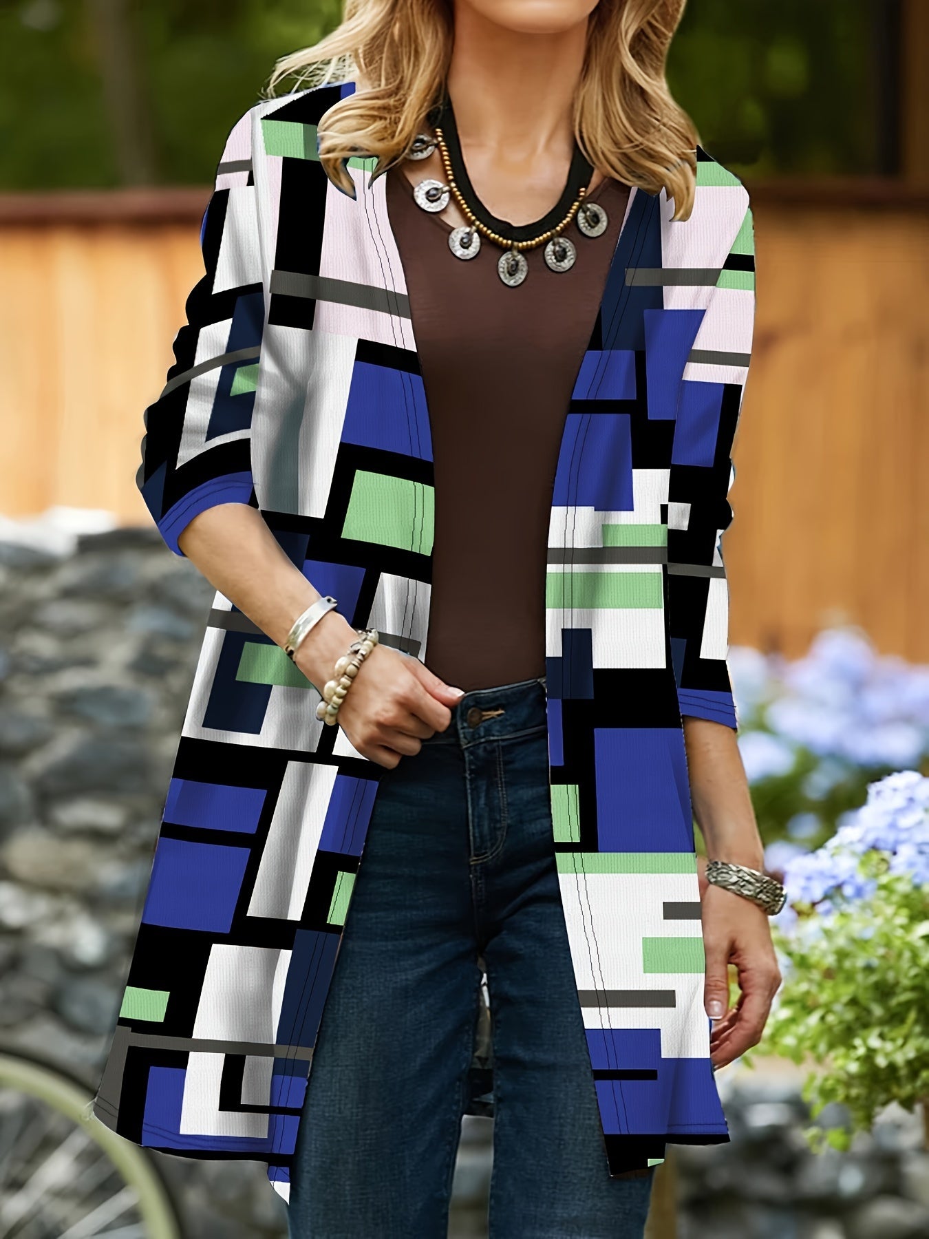  Geometric Print Cardigan