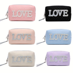 Queen Love Letter Cosmetic Toiletry Bag with Rhinestone Varsity Patches