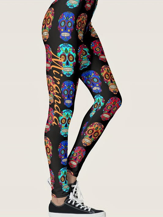  Abstract Skull Print High Rise Yoga Leggings