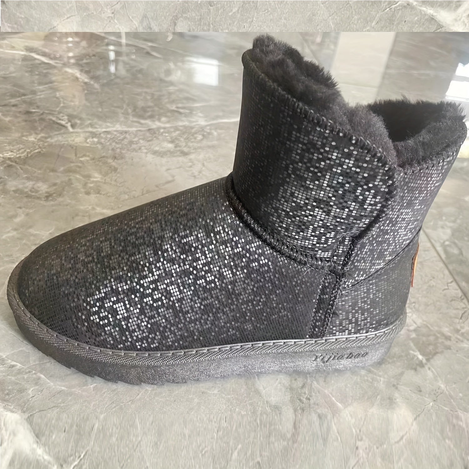 Plush Lined Thermal Furry Snow Boots Glitter Heighten Snow Shoes