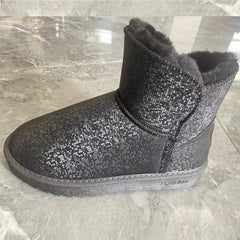 Plush Lined Thermal Furry Snow Boots Glitter Heighten Snow Shoes