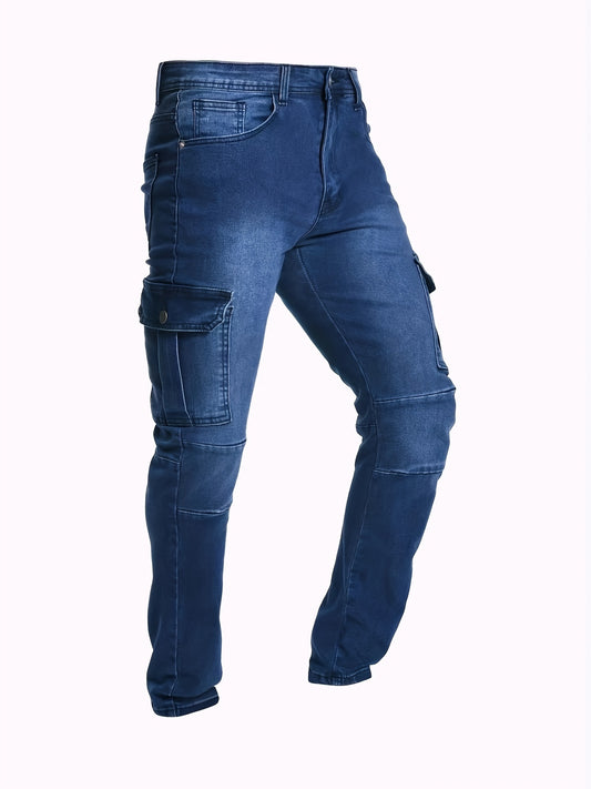 Men's Slim Fit Flap Pocket Jeans Distressed Denim Pants