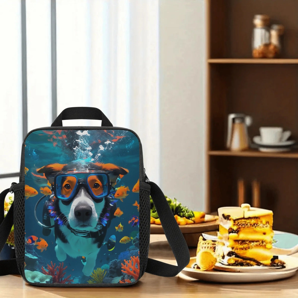 Diving Dog Print Insulated Lunch Bag Large Capacity