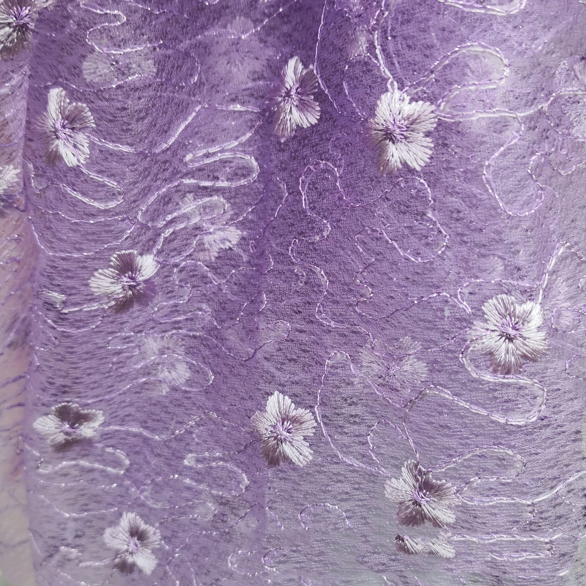 Diamond Mesh Polyester Silk Lace Embroidery Fabric Wedding Dress 0.91m - 4.57m