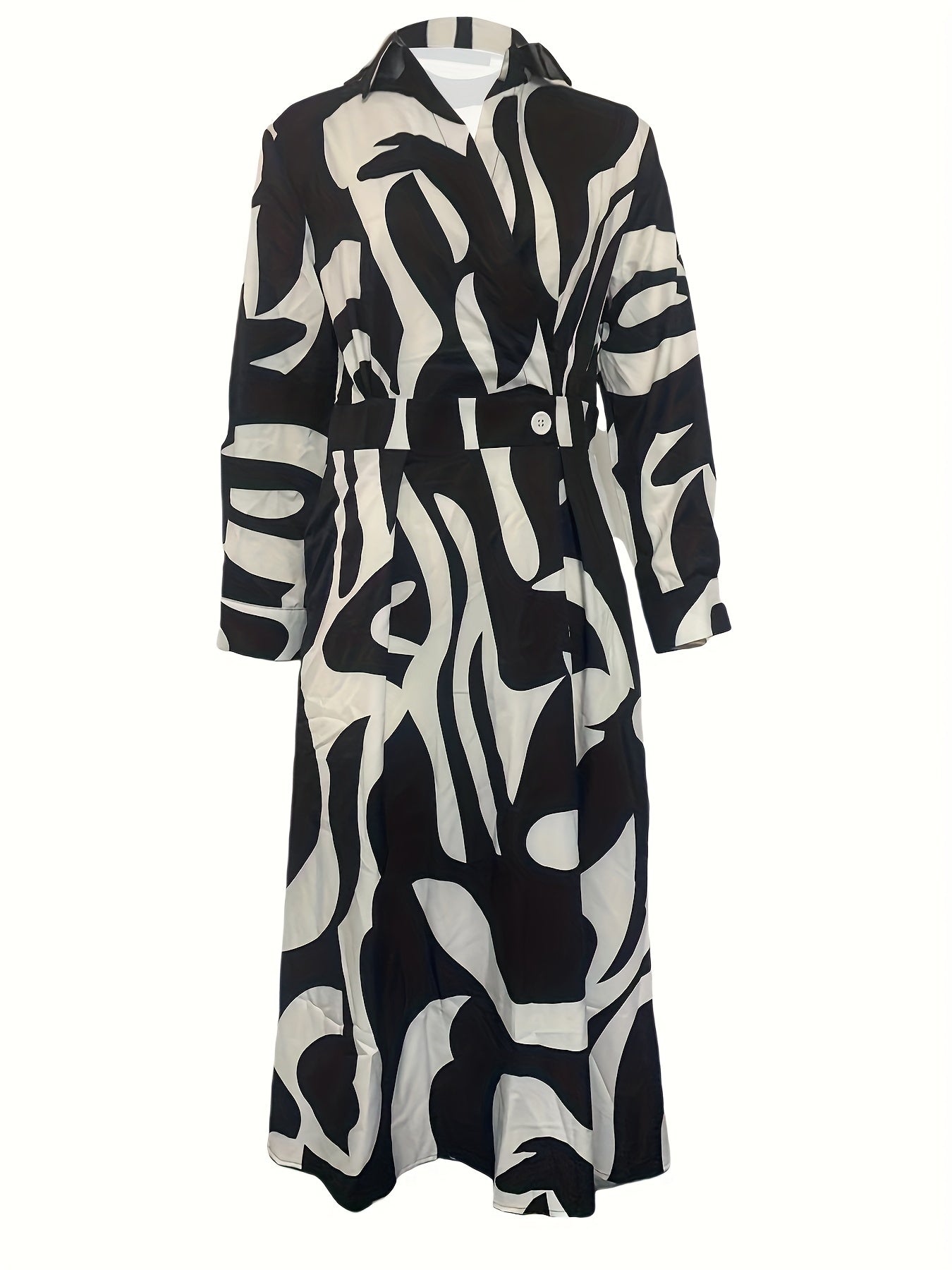 Women's Plus Abstract Stripe Print Long Sleeve Maxi Dress