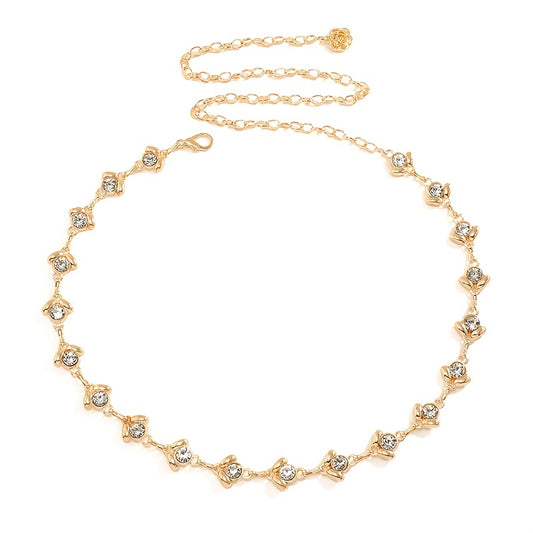 Women's Metal Chain Belt with Rhinestone Head Piece