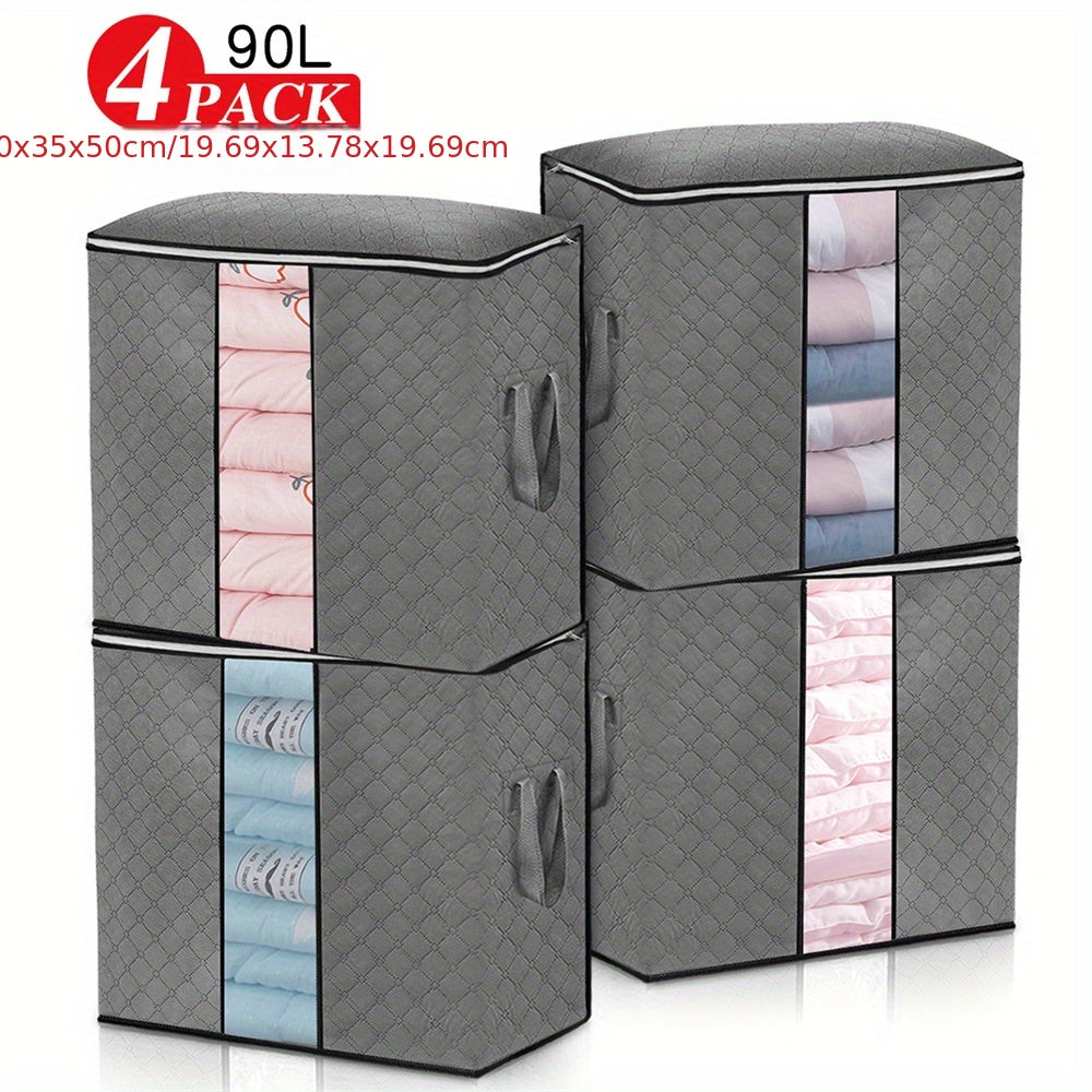 4pcs Zippered Clothes Storage Box Large Capacity Organizer
