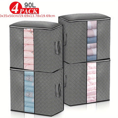 4pcs Zippered Clothes Storage Box Large Capacity Organizer