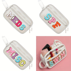Stylish Letter Patched Cosmetic Bag Zipper Makeup Pouch