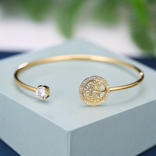 Zircon Life Tree Bracelet - Adjustable Cuff Bangle for Women