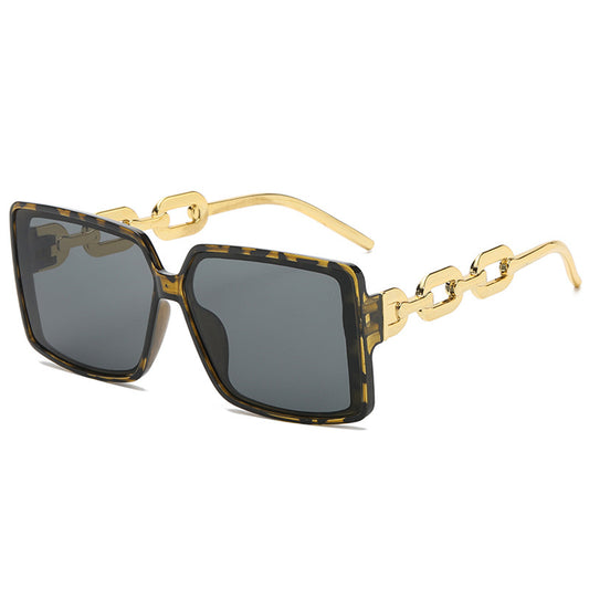 Women's Oversized Square Sunglasses with Metal Chain Temple