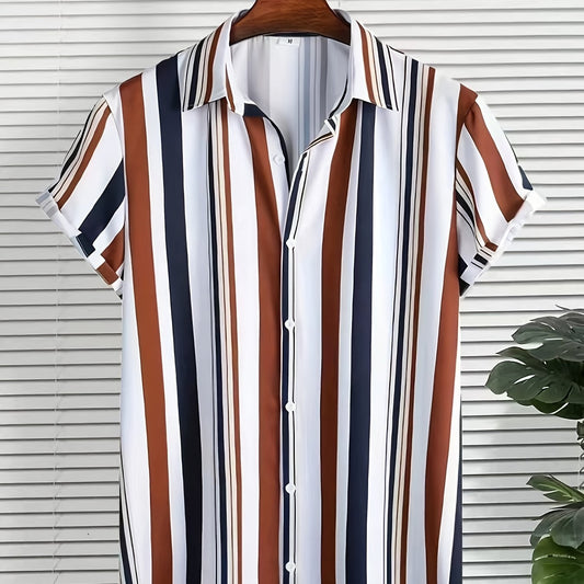 Vertical Stripe Pattern Men s Casual Short Sleeve Shirt For Summer