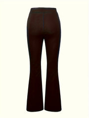Plus Size Solid High Rise Flared Leg Trousers