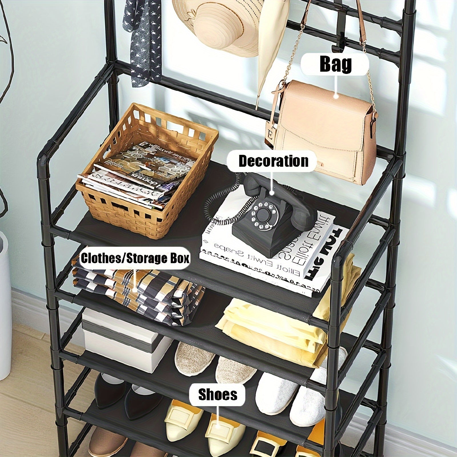 Coat Rack Shoe Storage Shelf Vertical Clothes Stand for Hats Coats Balcony