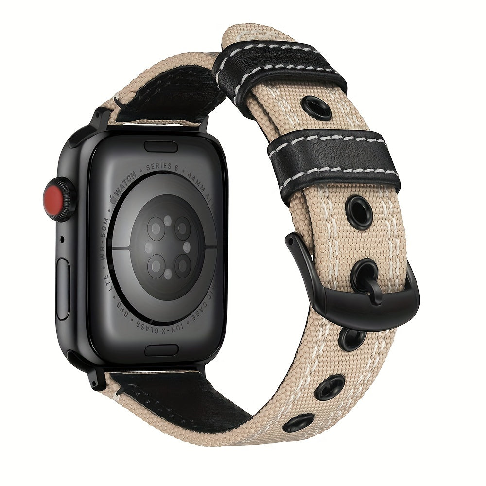 Nylon Spliced Cowhide Watch Strap for Smart Watch