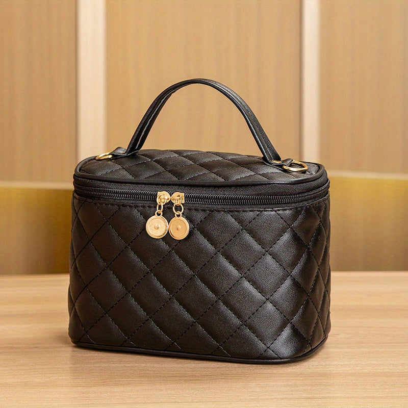 Portable PU Leather Rhombus Square Shoulder Bag Cosmetic Bag
