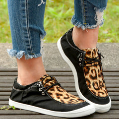 Leopard Print Casual Lace Up Canvas Shoes