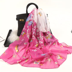 Women's Chiffon Silky Scarf Butterfly Lightweight Floral Print Shawl