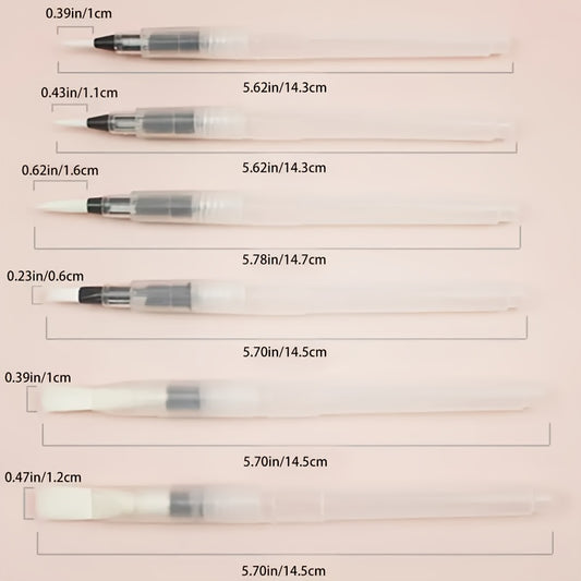 6pcs Watercolor Come Water Pen Flat Head Calligraphy Painting Practice