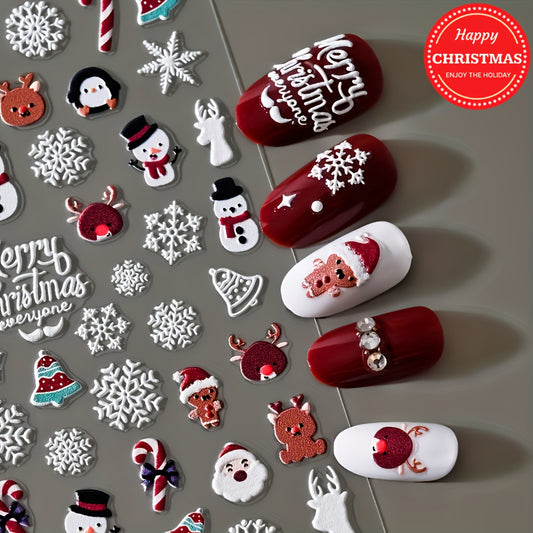 5D Snowflake Santa Reindeer Nail Art Stickers Winter Holiday Decoration