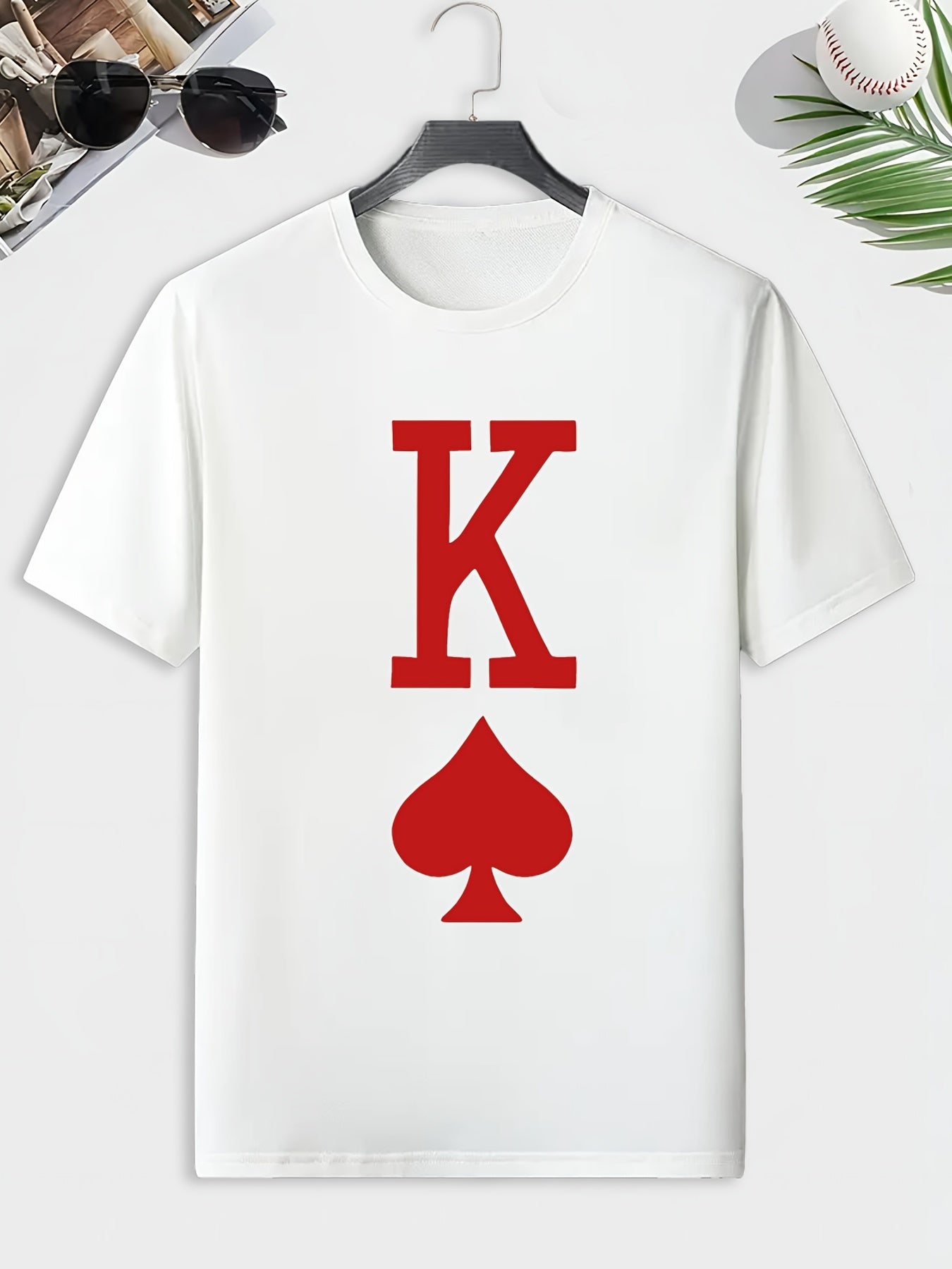 Men's Spade K Print T shirt Active Crew Neck Tee Men's Clothing