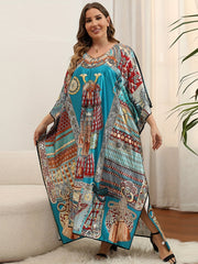  Boho Cover Up Women's Plus Graphic Print Bat Sleeve V Neck