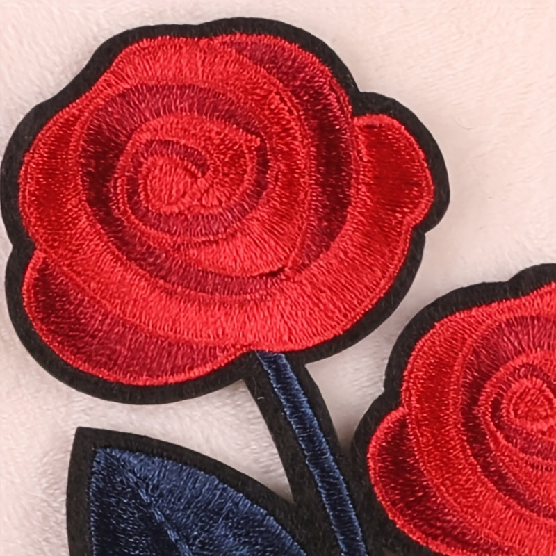 2pcs Embroidered Rose Flower Patch Iron on Model Cloth Sticker