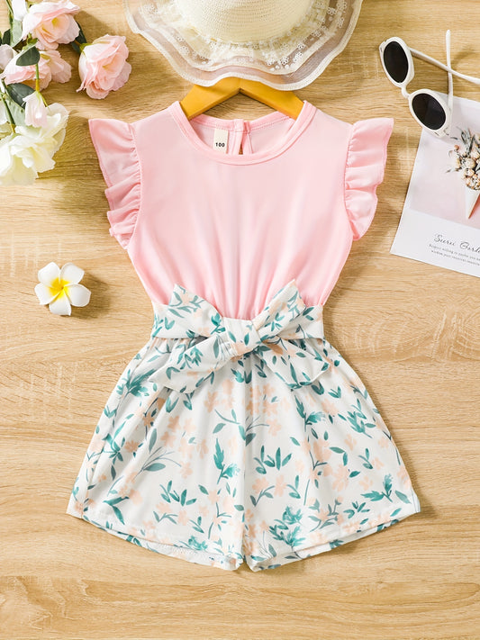 Toddler Girls Ruffle Trim Rompers Jumpsuits For Beach Vacation