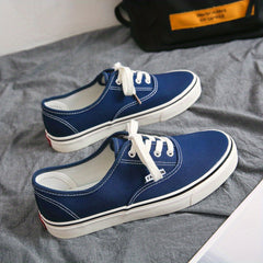 Men's Canvas Low Top Lace up Flat Sneakers Casual Outdoor Walking Shoes