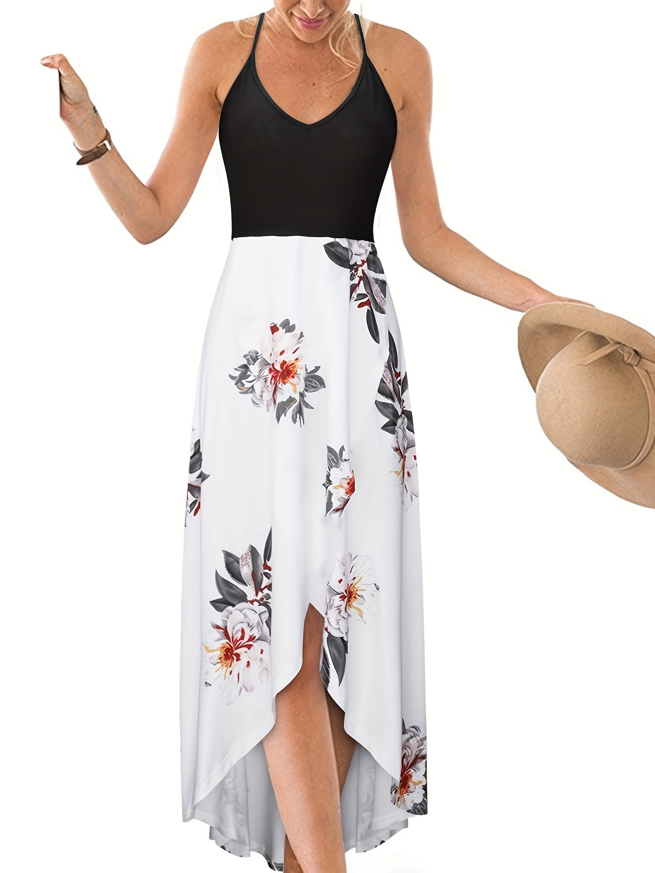 Floral Sleeveless Backless V-Neck Dress