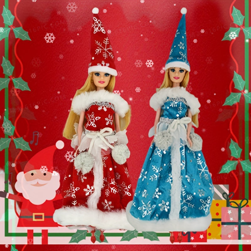 2 Sets Christmas Outfits for 1 6 Dolls Pretty Gown Dresses with Hat
