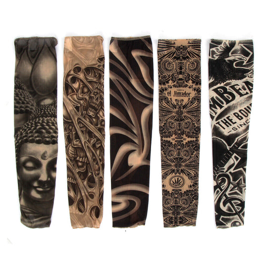5pcs Tattoo Arm Sleeves UV Protection Ice Silk Sleeves for Outdoor Sports