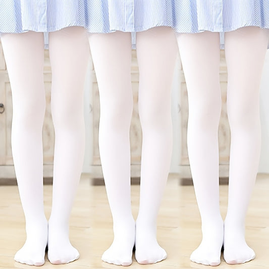 3 Pairs Girl's Pantyhose Floret Solid Knitted Leggings