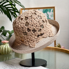 Flower Hollow Knitted Sun Hat Bucket Hat Foldable Cloche Hats for Women Summer