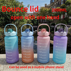 Gradient Plastic Water Bottle with Straw and Lid for Camping and Picnic