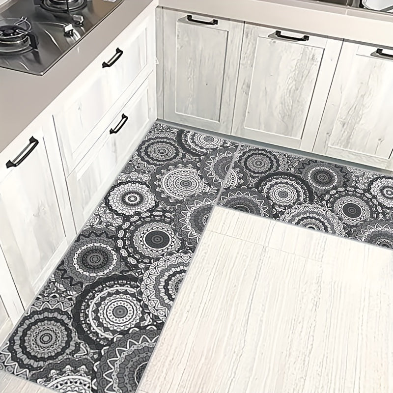2pcs Geometric Floral Area Mat Soft Plush Non-slip Carpet for Home Decor