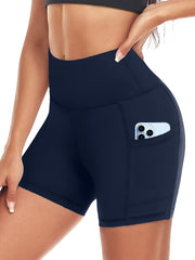 High Waist Biker Shorts With Side Pockets Tummy Control Spandex Yoga Shorts