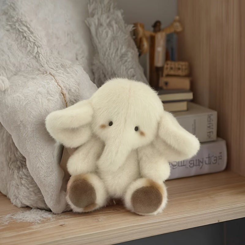Soft Cream Elephant Plush Toy with Brown Accents for Kids