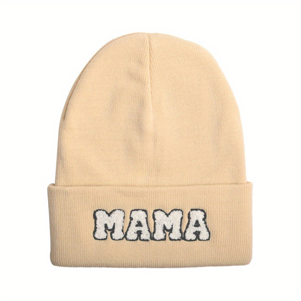 MAMA Patch Beanie Solid Knit Hat Skull Cap Coldproof Beanies Ski Hats For Women