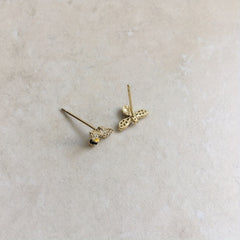 Zircon Bee Stud Earrings Silver Plated Minimalist Style Jewelry