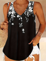  Floral Print V Neck Tank Top